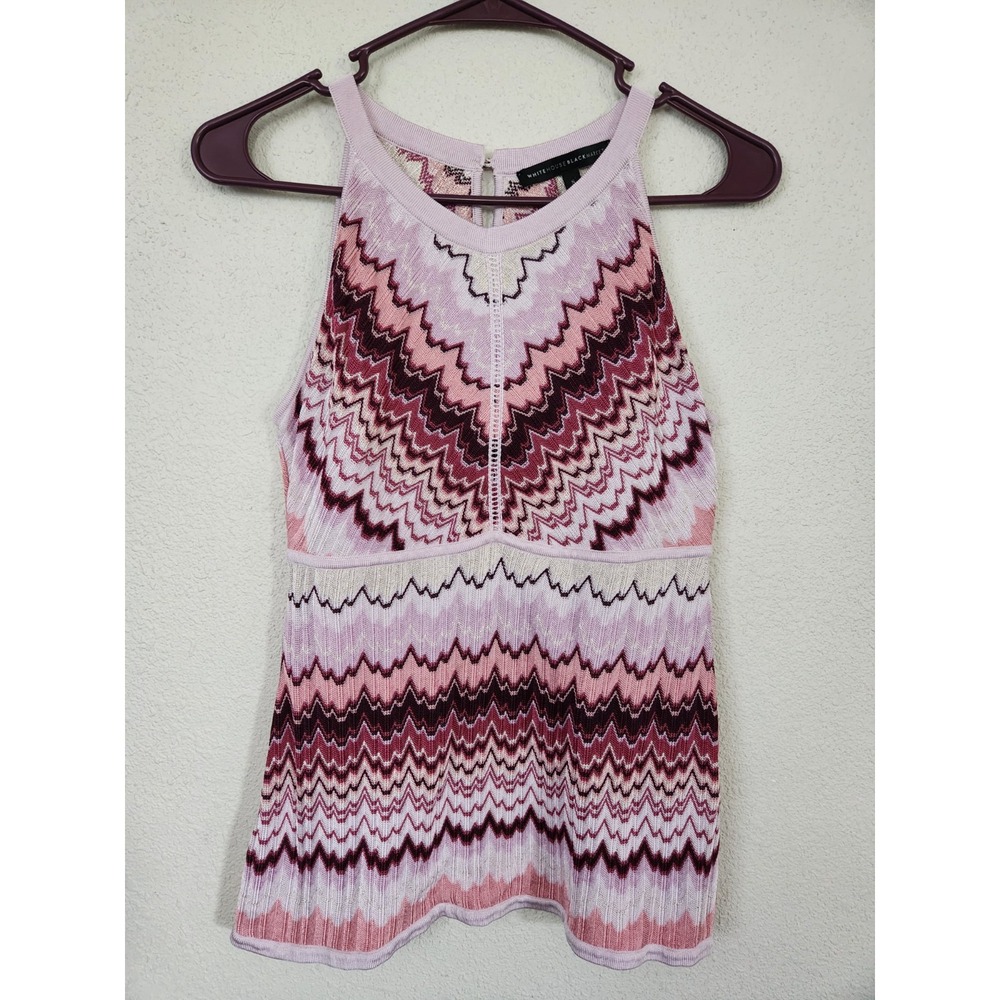 WHBM Women's‎ Pink Metallic Top Geometric Stretch Knit Keyhole Sleeveless Small